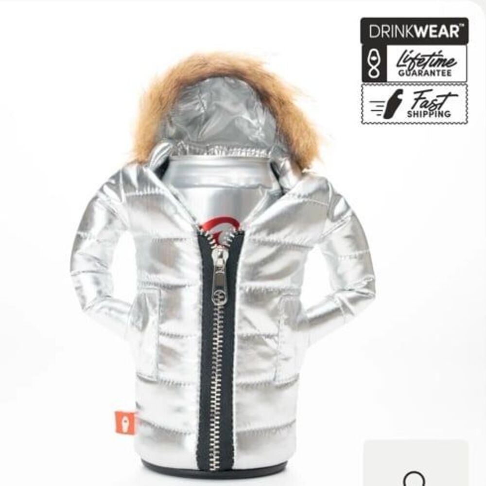 Puffin Drink Wear The Pahka Silver Puffer Fur Trimmed Hooded Coat Size Medium